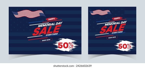 Set of memorial day sale web banner. Happy memorial day holiday sale post. Memorial day weekend sale banner. Memorial Day social media promotion template design in USA national flag colors