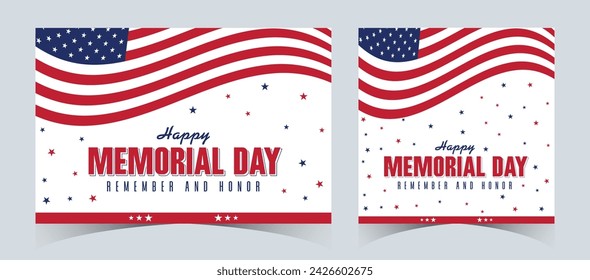 Set of memorial day sale web banner. Happy memorial day holiday sale post. Memorial day weekend sale banner. Memorial Day social media promotion template design in USA national flag colors