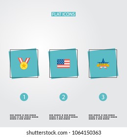 Set of memorial icons flat style symbols with badge, flag, medal and other icons for your web mobile app logo design.