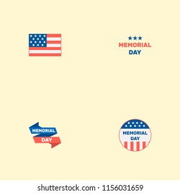 Set of memorial icons flat style symbols with history, flag, banner and other icons for your web mobile app logo design.