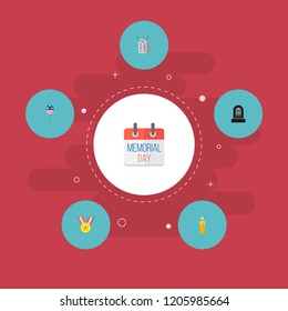 Set of memorial icons flat style symbols with grave, calendar, candle icons for your web mobile app logo design.