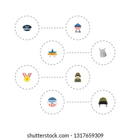 Set of memorial icons flat style symbols with memorial day, military cap, medal and other icons for your web mobile app logo design.