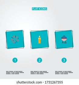 Set of memorial icons flat style symbols with candle, firework, bbq icons for your web mobile app logo design.