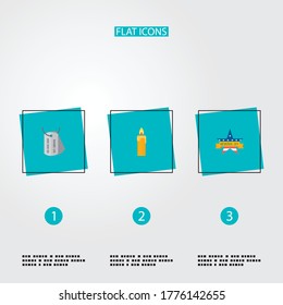 Set of memorial icons flat style symbols with candle, army tag, badge icons for your web mobile app logo design.