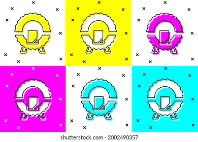 Set Memorial wreath icon isolated on color background. Funeral ceremony.  Vector