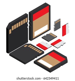 set of memory card data storage in isometric 