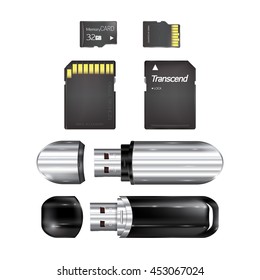 Set from memory cards and flash drives. Vector illustration.