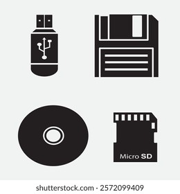 set of memory storage good for icon, symbol, element design, logo, silhouette design, etc