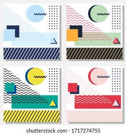 Set of Memphis Background Minimalist Style, with Geometric Shapes and trendy concept 80s-90s for Wallpaper, Backdrop, and many more