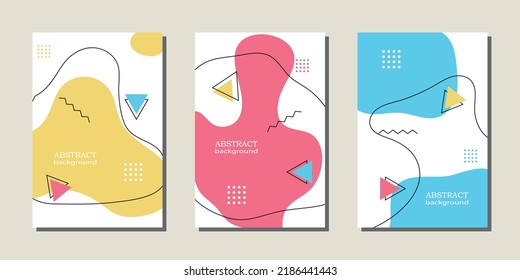 Set von Memphis-Hintergründen. Abstrakte geometrische Formen Vorlage für Notizbuchabdeckung, Broschüre, Poster, Banner. Vektorgrafik.