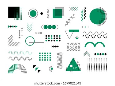 Set of memphis design elements. Abstract geometric graphic shapes, modern hipster circle square triangle template. Vector colorful illustration for poster, artwork, ad, print
