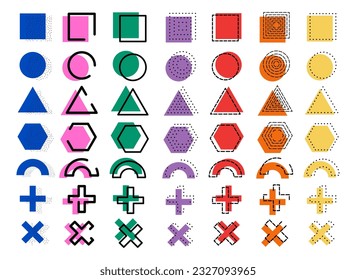 Set of memphis design elements. Minimalistic geometry style for cards, banners, posters, backgrounds.
