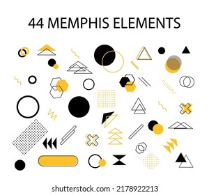 Set of memphis design elements, template for your project, animation, and, advertising, advertisement, commercial banner, poster, t-shirt. Big colorful vector collection.