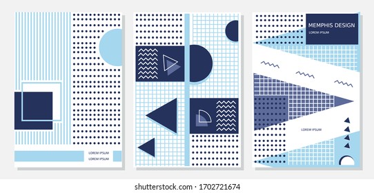 Set of memphis design minimalist style,   home decorating ideas, interior shapes compositions, Book, Magazine, brochures, posters, covers banners and more.