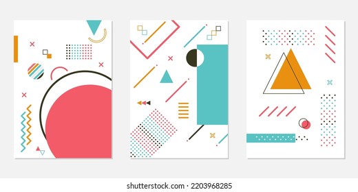 Set of memphis geometric shape template designs for notebook covers, brochures, posters, banners