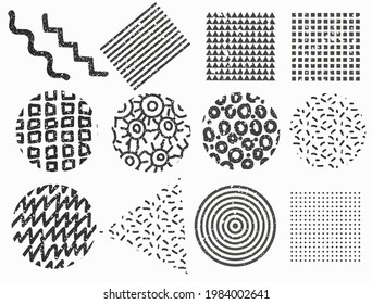 Set of memphis geometric shapes. Textured vector elements for web design isolated on white background.