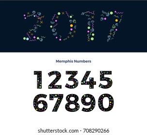Set of Memphis Numbers, Decorative Letters, Abstract Pattern filled Numbers