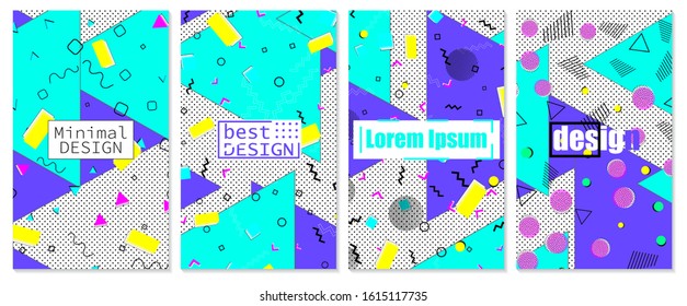 Set of memphis pattern. Pop art color background. Geometric shapes. Vector Illustration. Hipster style 80s-90s. Abstract colorful funky background.