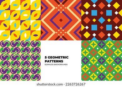 Set of Memphis Pattern. Red, Blue, Yellow Colors. Memphis Style Funky Patterns. Hipster Style 80s-90s. Vector illustration. Suitable for banners, funky posters, flyers, covers.