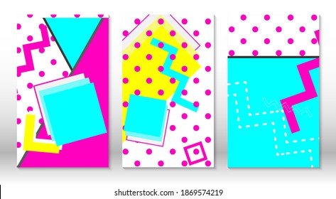 Set of memphis patterns. Abstract colorful fun background. Hipster style 80s-90s. Memphis elements.