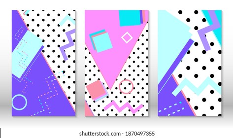 Set of memphis patterns. Abstract colorful fun background. Hipster style 80s-90s. Memphis elements.