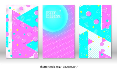 Set of memphis patterns. Abstract colorful fun background. Hipster style 80s-90s. Memphis elements.