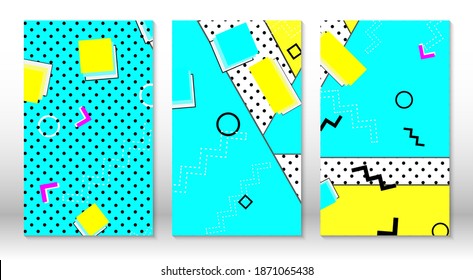 Set of memphis patterns. Abstract colorful fun background. Hipster style 80s-90s. Memphis elements.