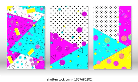 Set of memphis patterns. Abstract colorful fun background. Hipster style 80s-90s. Memphis elements.