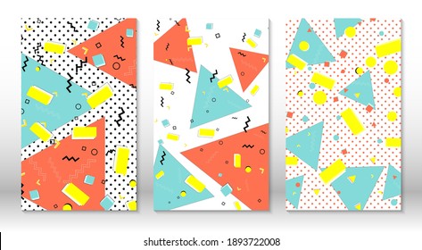 Set of memphis patterns. Abstract colorful fun background. Hipster style 80s-90s. Memphis elements.