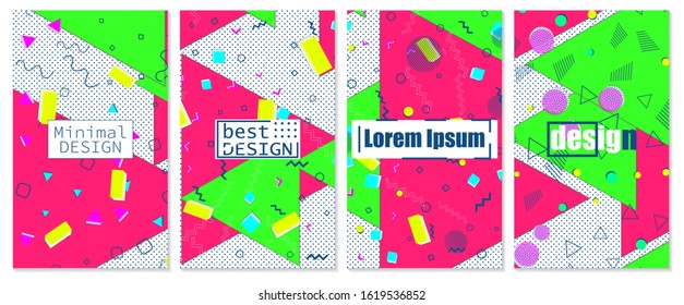 Set of memphis patterns. Pop art color background. Geometric shapes. Vector Illustration. Hipster style 80s-90s. Abstract colorful funky background.