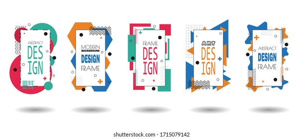 Set of memphis style. Collection of cool bright covers. Abstract shapes compositions. Vector. Flat style Abstract Vector Design