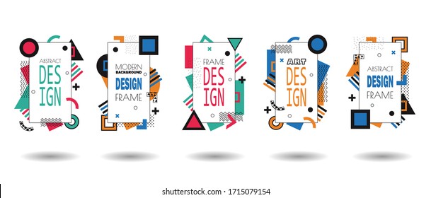 Conjunto de estilo memphis. Colección de tapas brillantes y frescas. Composiciones abstractas. Vector. Diseño de vectores abstractos de estilo plano