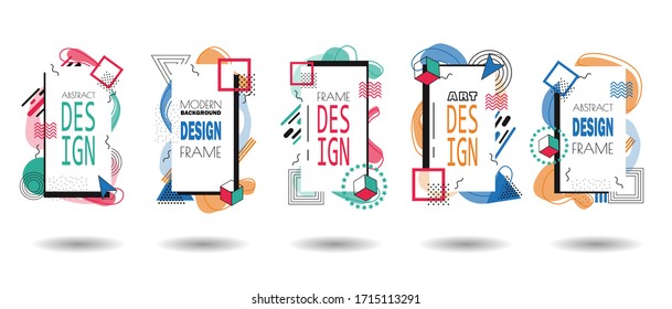 Set of memphis style. Collection of cool bright covers. Abstract shapes compositions. Vector. Flat style Abstract Vector Design
