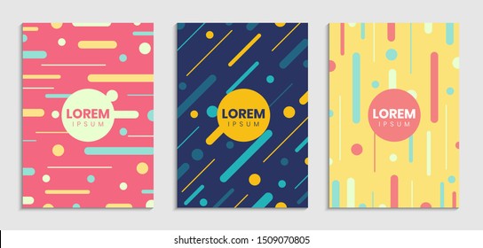 Set of  Memphis style covers backgrounds geometric shapes and dynamic design, for Covers, Posters, Flyers and Banner Designs