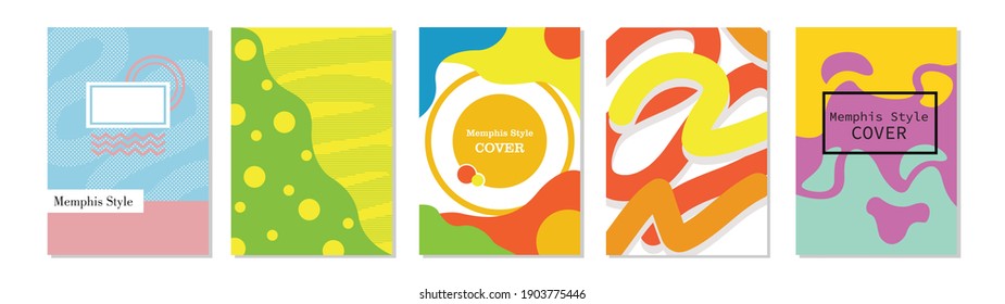 Set of Memphis Style Covers. Flat Vector Illustrations for Background, Brochures, Posters and Banners.