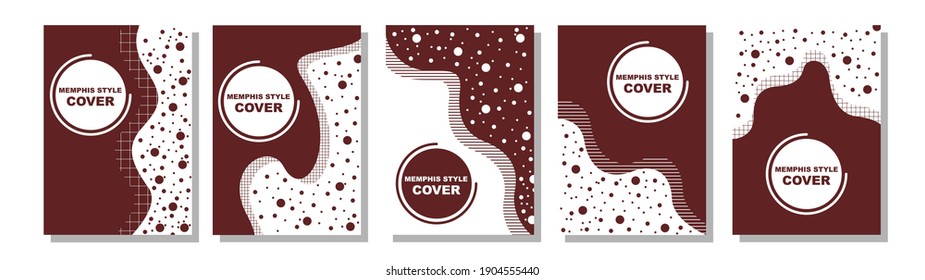 Conjunto de portadas de estilo Memphis. Ilustraciones de vectores planos para fondo, folletos, afiches y pancartas.