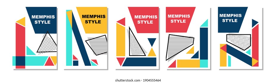 Set of Memphis Style Covers. Flat Vector Illustrations for Background, Brochures, Posters and Banners.