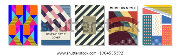 Set of Memphis Style\
Covers. Flat Vector Illustrations for Background, Brochures,\
Posters and Banners.