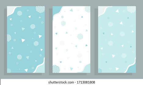 set of Memphis style pattern with pastel color, tosca, white, green and grey. Vertical abstrak background vector suitable for social media story templates.