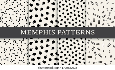 Set of memphis style seamless patterns. Abstract graphic design memphis pattern. Seamless memphis style background pattern.