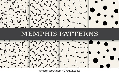 Set of memphis style seamless patterns. Abstract graphic design memphis pattern. Seamless memphis style background pattern.