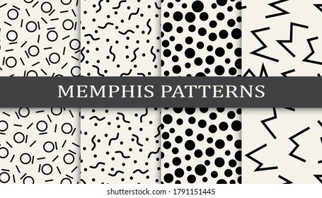 Set of memphis style seamless patterns. Abstract graphic design memphis pattern. Seamless memphis style background pattern.