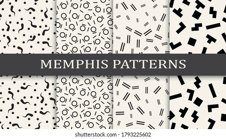 Conjunto de patrones sin fisuras de estilo memphis. Resumen de diseño gráfico memphis patrón. Patrón de fondo de estilo memphis sin inconvenientes.
