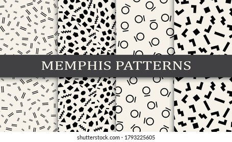 Set of memphis style seamless patterns. Abstract graphic design memphis pattern. Seamless memphis style background pattern.