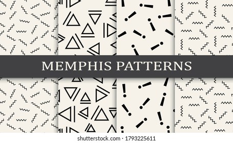 Set of memphis style seamless patterns. Abstract graphic design memphis pattern. Seamless memphis style background pattern.