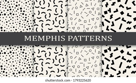 Set of memphis style seamless patterns. Abstract graphic design memphis pattern. Seamless memphis style background pattern.