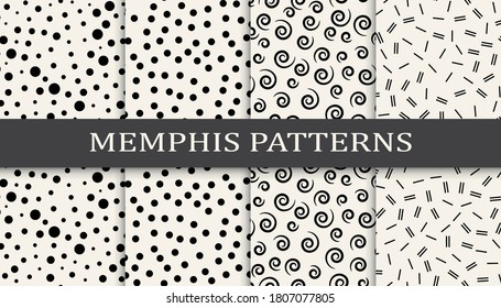 Set of memphis style seamless patterns. Abstract graphic design memphis pattern. Seamless memphis style background pattern.