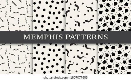 Set of memphis style seamless patterns. Abstract graphic design memphis pattern. Seamless memphis style background pattern.