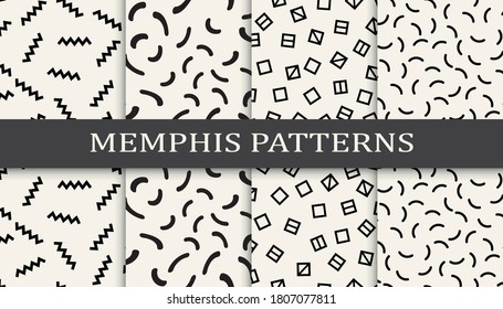 Set of memphis style seamless patterns. Abstract graphic design memphis pattern. Seamless memphis style background pattern.