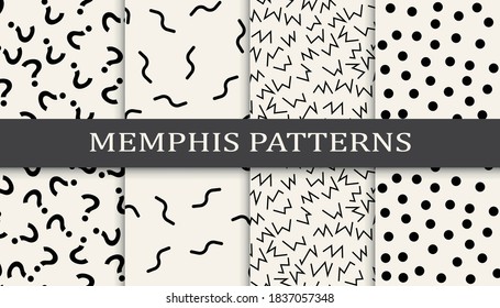 Set of memphis style seamless patterns. Abstract graphic design memphis pattern. Seamless memphis style background pattern.